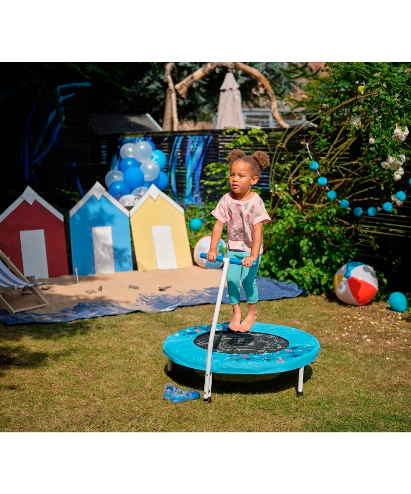 Plum Junior Ocean Bouncer Trampoline with Ocean-Themed Sounds – Safe Spring-Free Indoor Trampoline for Toddlers 18 Months+ | Soft-Grip Handle | Motion-Activated Sea Animal Sounds | Max Weight 25kg
