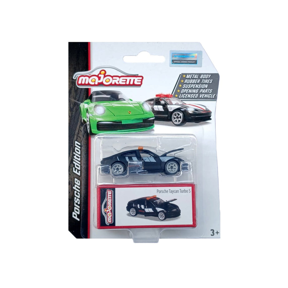 Majorette Porsche Edition: Porsche Taycan Turbo S (Black) | Officially Licensed 1:64 Scale Die-Cast Car with Opening Parts, Rubber Tires, and Collector's Box