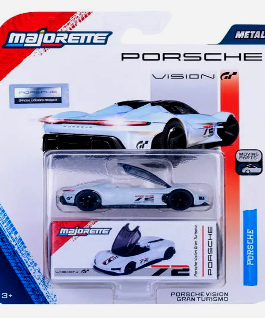 Majorette Porsche Vision Gran Turismo White Die-Cast Car | Official Porsche Licensed Metal Toy Vehicle with Moving Parts | 1:64 Scale Collectible Model | Ages 3+