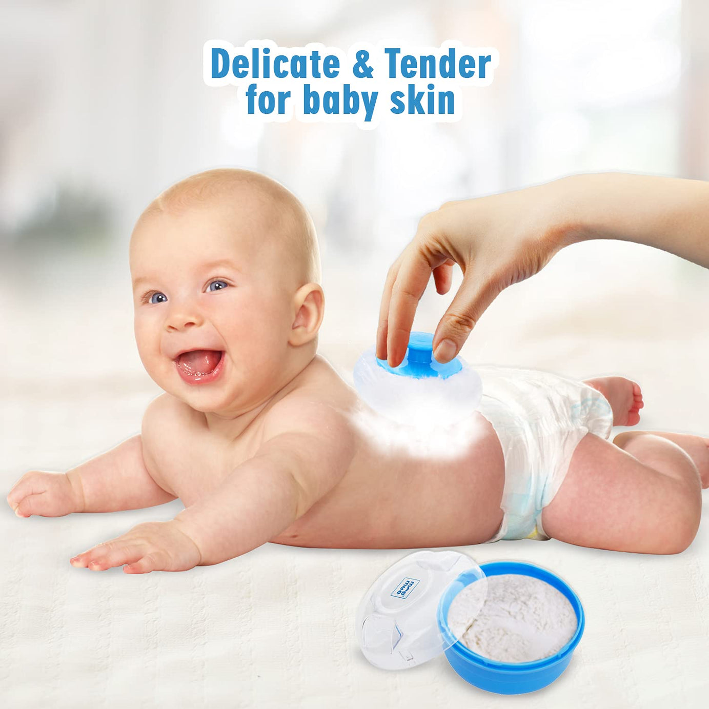 Mee Mee Soft feel Powder Puff with Box Holder Container for New Born and Kids