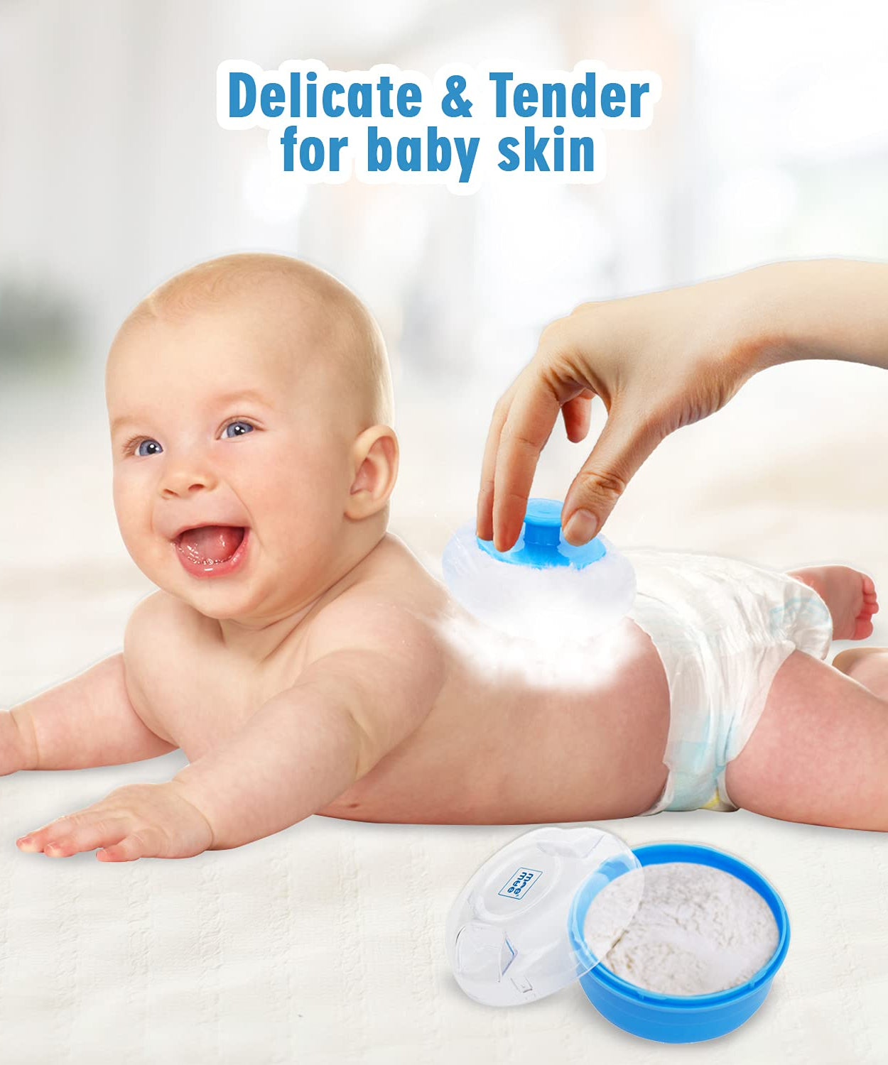 Mee Mee Soft feel Powder Puff with Box Holder Container for New Born and Kids - MINIMEE KIDS