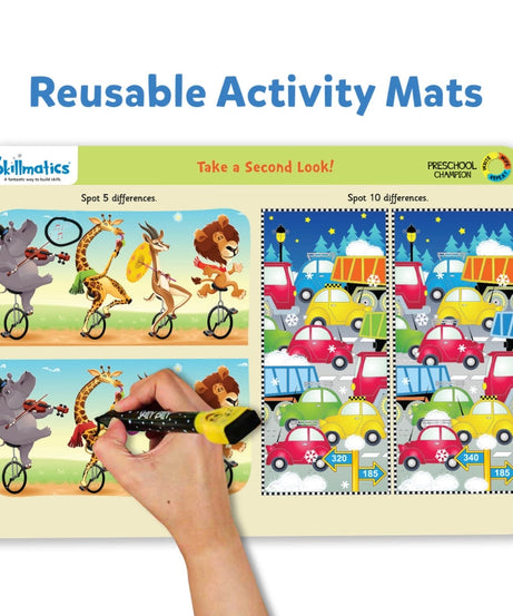 Skillmatics Preschool Champion: Write & Wipe Reusable Activity Mats for Kids Ages 3-6 | Master Key Concepts for School Readiness with 17 Engaging Activities - MINIMEE KIDS