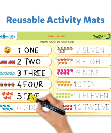 Skillmatics Preschool Champion: Write & Wipe Reusable Activity Mats for Kids Ages 3-6 | Master Key Concepts for School Readiness with 17 Engaging Activities - MINIMEE KIDS