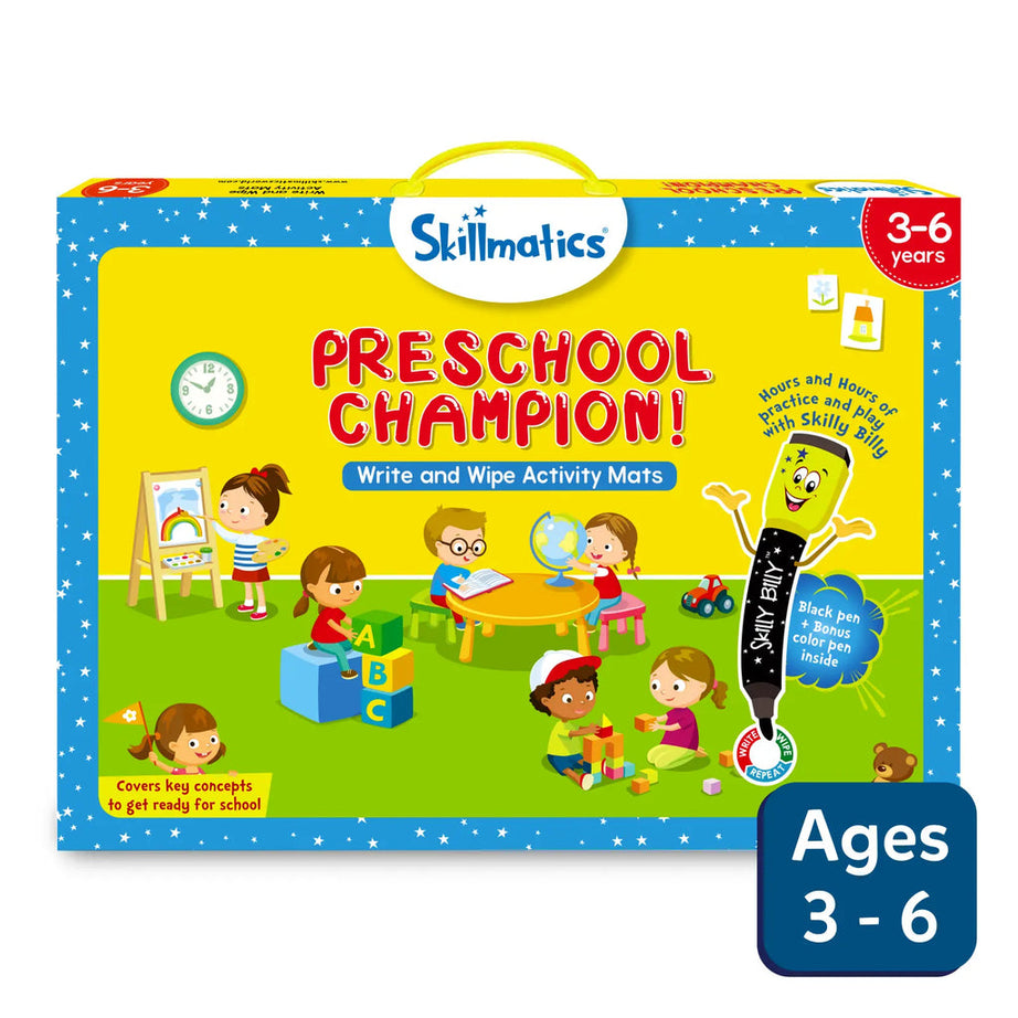 Skillmatics Preschool Champion: Write & Wipe Reusable Activity Mats for Kids Ages 3-6 | Master Key Concepts for School Readiness with 17 Engaging Activities