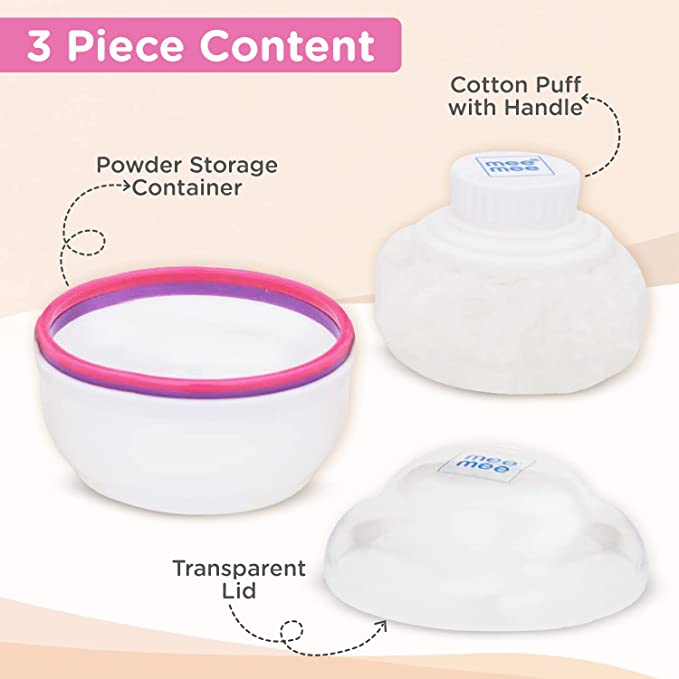 Mee Mee Premium Powder Puff with Powder Storage for Babies (Color May differ)