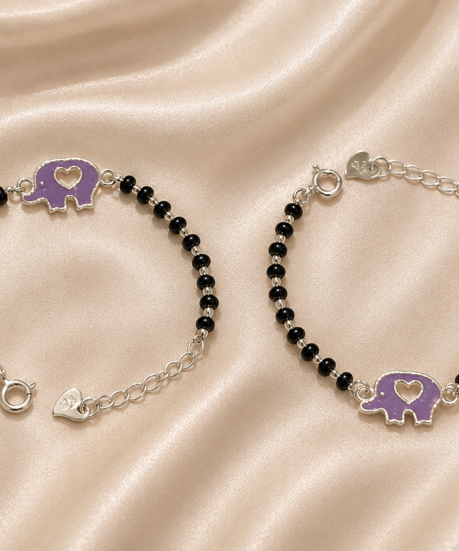 Whimsical Purple Elephant Heart Nazariya - 925 Sterling Silver Protective Bracelet for Kids
