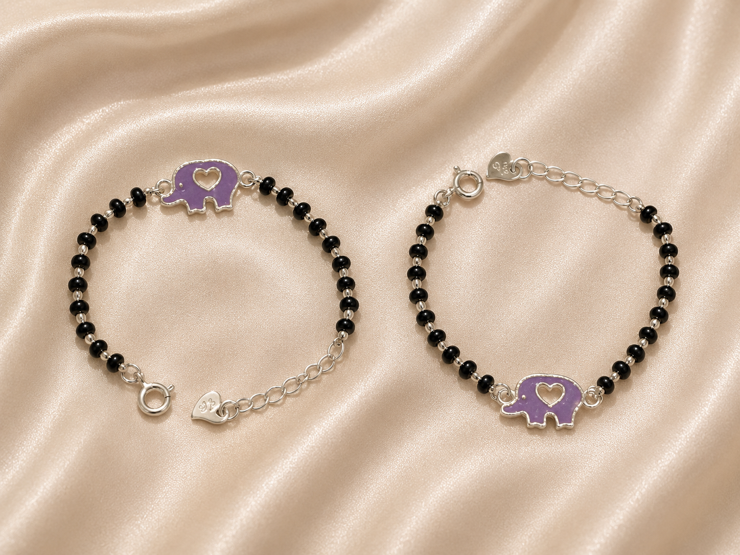 Whimsical Purple Elephant Heart Nazariya - 925 Sterling Silver Protective Bracelet for Kids