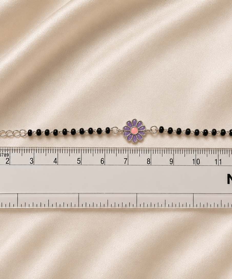 Purple Blossom Daisy Enamel Nazariya - 925 Sterling Silver Protective Flower Bracelet for Kids