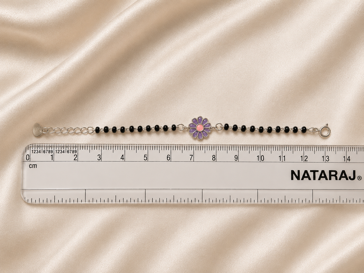 Purple Blossom Daisy Enamel Nazariya - 925 Sterling Silver Protective Flower Bracelet for Kids