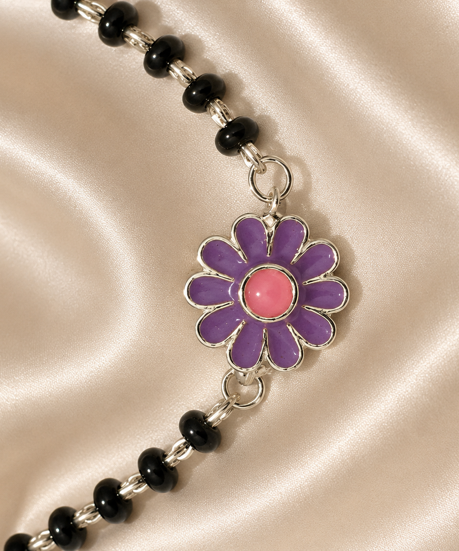 Purple Blossom Daisy Enamel Nazariya - 925 Sterling Silver Protective Flower Bracelet for Kids