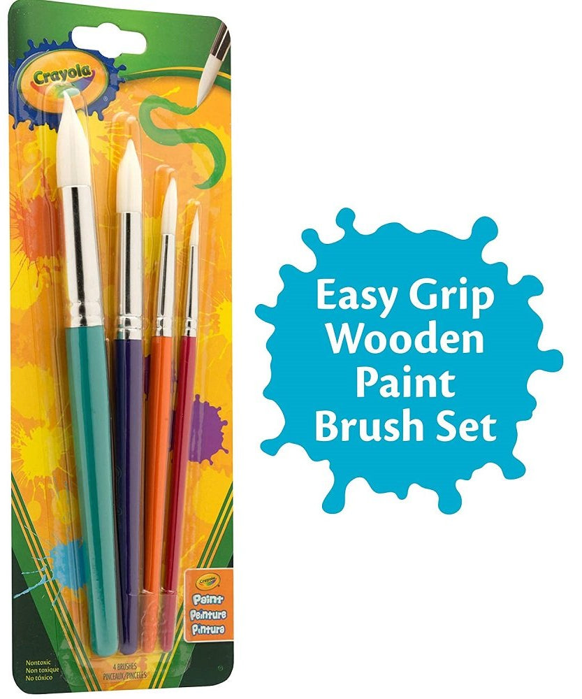 Crayola 4 Count Round Paint Brushes Set – Soft White Taklon Bristles with Vibrant Metallic Handles | For Washable, Tempera & Acrylic Paint | Ideal for Kids' Art & Craft Projects, Posters, and School Use