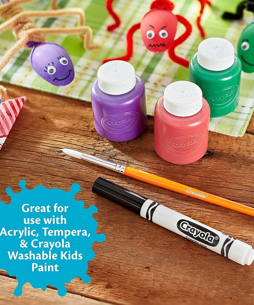 Crayola 4 Count Round Paint Brushes Set – Soft White Taklon Bristles with Vibrant Metallic Handles | For Washable, Tempera & Acrylic Paint | Ideal for Kids' Art & Craft Projects, Posters, and School Use