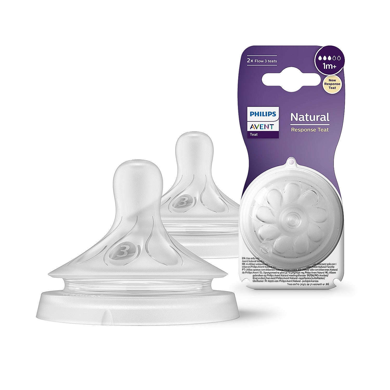 Philips Avent Natural Response Teat - Flow 3 | Pack of 2 | SCY963/02 - Ideal for Babies Aged 1 Month and Above