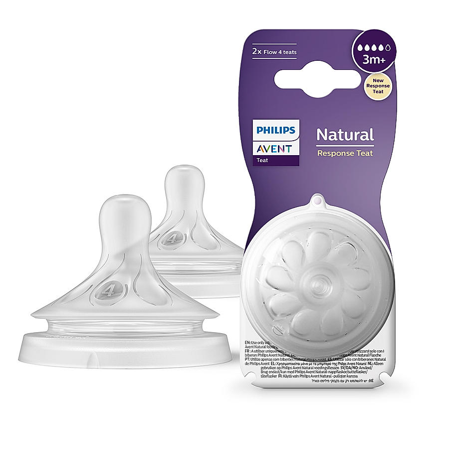 Philips Avent Natural Response Teat for 3 months and above | Flow 4 | Pack of 2 | BPA Free | SCY964/02