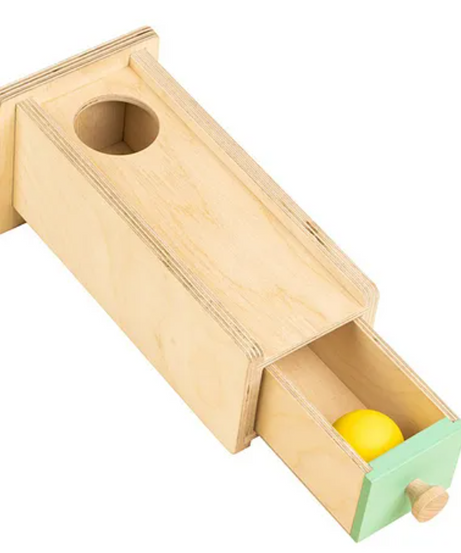 Curious Cub Wooden Object Permanence Box with Drawer, Montessori-Inspired Educational Toy for Babies 9 Months+ | Develops Fine Motor Skills, Hand-Eye Coordination & Early Logic - MINIMEE KIDS