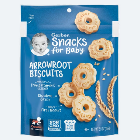 Gerber Arrowroot Biscuits - Snacks for Crawlers 10 Months & Above - 155g