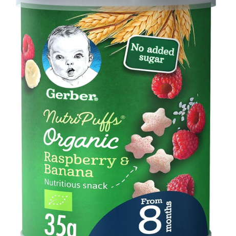 Gerber Organic Nutripuffs Raspberry & Banana For Babies 8 Months & Above - 35g