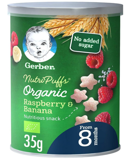 Gerber Organic Nutripuffs Raspberry & Banana For Babies 8 Months & Above - 35g - MINIMEE KIDS