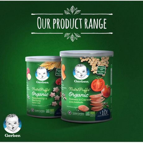 Gerber Organic Nutripuffs Raspberry & Banana For Babies 8 Months & Above - 35g