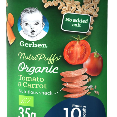 Gerber Organic Nutripuffs Tomato & Carrot For Babies 10 Months & Above - 35g