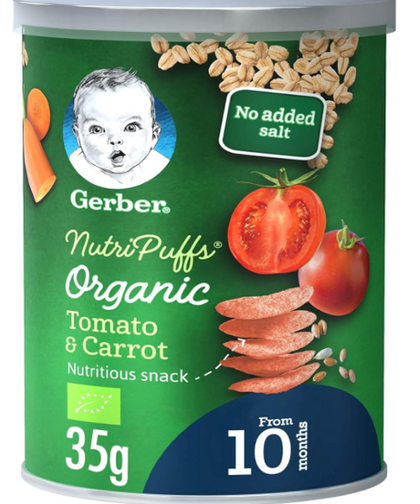 Gerber Organic Nutripuffs Tomato & Carrot For Babies 10 Months & Above - 35g - MINIMEE KIDS