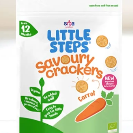 SMA Nutrition LITTLE STEPS® Organic Savoury Crackers Carrot From 12 Months & Above - 100g