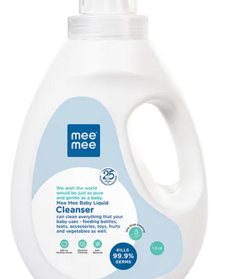 Mee Mee Baby Liquid Cleanser – 1.5L | Multi-Purpose Cleaner for Baby Bottles, Accessories, Toys, Fruits & Vegetables | Removes Stubborn Milk Stains & Odors | Biodegradable & pH Balanced Formula