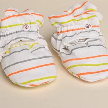 Solid Stripes - 0-6m Organic Muslin Mittens and Booties