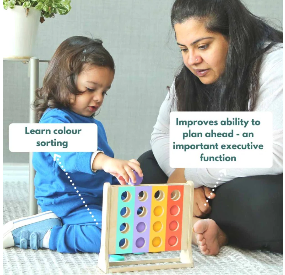 Curious Cub Wooden Colour Sorter Toy, Montessori-Inspired Educational Sorting Game with 16 Coins, Develops Color Recognition, Fine Motor Skills, and Concentration for Toddlers Aged 2+