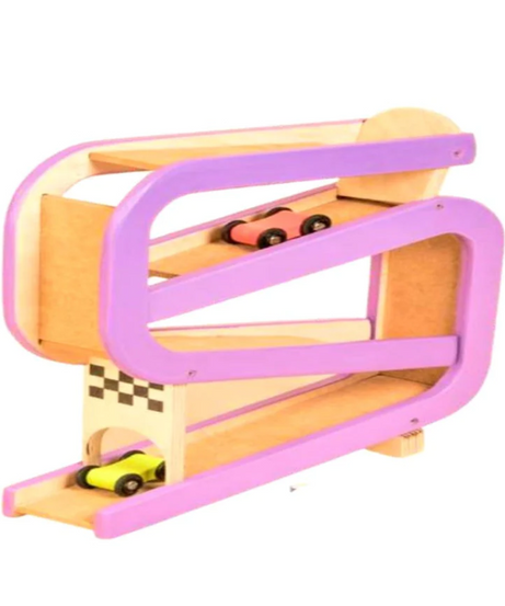 Curious Cub Wooden Car Tracker Ramp Racer Toy | 4-stage Rolling Car Slide Track with 4 Mini Cars | Montessori-Inspired Early Learning Toy for Toddlers 16 Months+ - MINIMEE KIDS