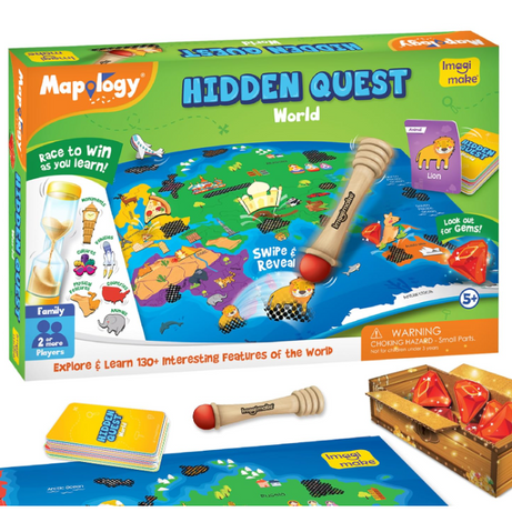 Imagimake Mapology Hidden Quest World Map Board Games for Kids | Magical Swipe & Reveal | Educational Toys for Kids 5 Years | Kids Toys for Boys & Girls | Card Games | Birthday Gift for Girls & Boys