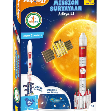 Imagimake Mapology ISRO Space Toys for Kids: Mission Suryayaan Aditya L1 | Rocket Model & Satellite | Educational Toys for Kids 5+ Years | 3D Puzzles with Rocket Launcher | Birthday Gift for Kids