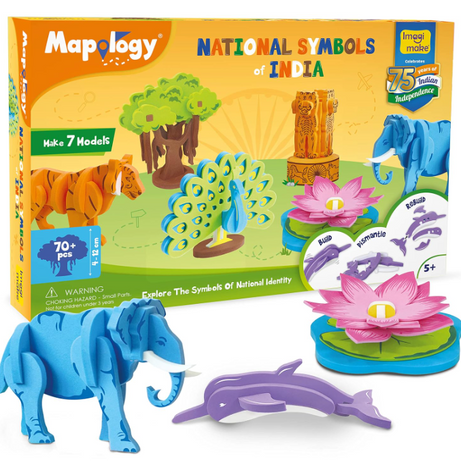 Imagimake Mapology National Symbols Of India - Construction Set - Make 7 Models - Educational Toys For 5 Years+, 70 Pieces,Multicolor