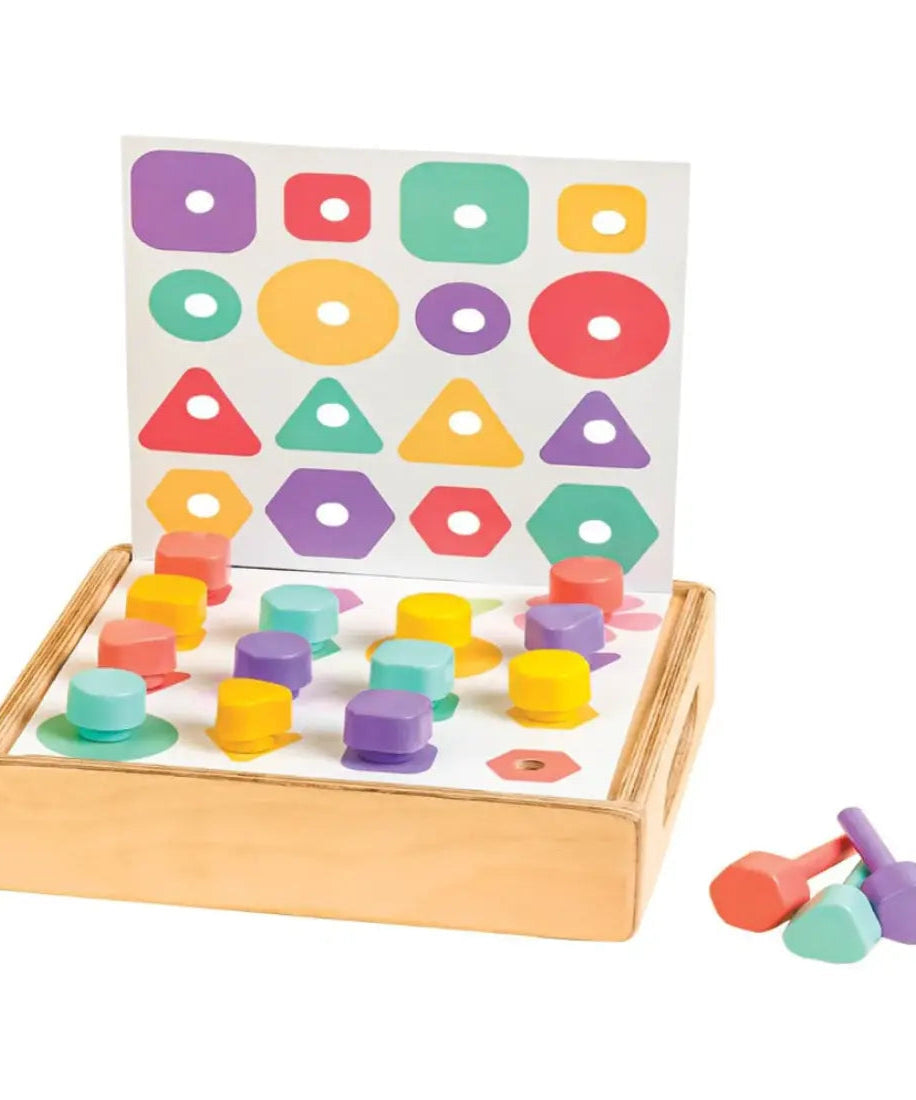 Curious Cub Shape and Colour Matching Board | Montessori Wooden Sorting Toy for Toddlers | Educational Peg Board for 36 Months+