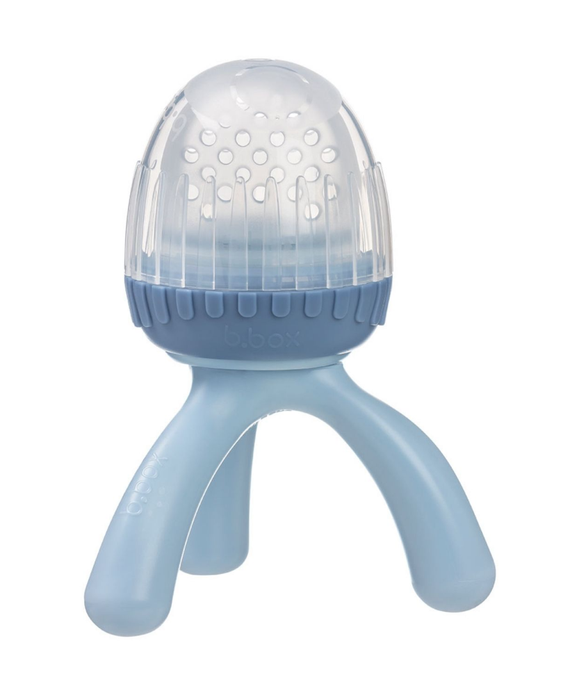 B.Box Silicone Fresh Food Feeder for Babies (4m+) | Self-Feeding Fruit & Veggie Teether with Ergonomic Tripod Handle | BPA-Free & Dishwasher Safe | Available in Lullaby Blue, Sage Green, Blush Pink, Peony Purple - MINIMEE KIDS