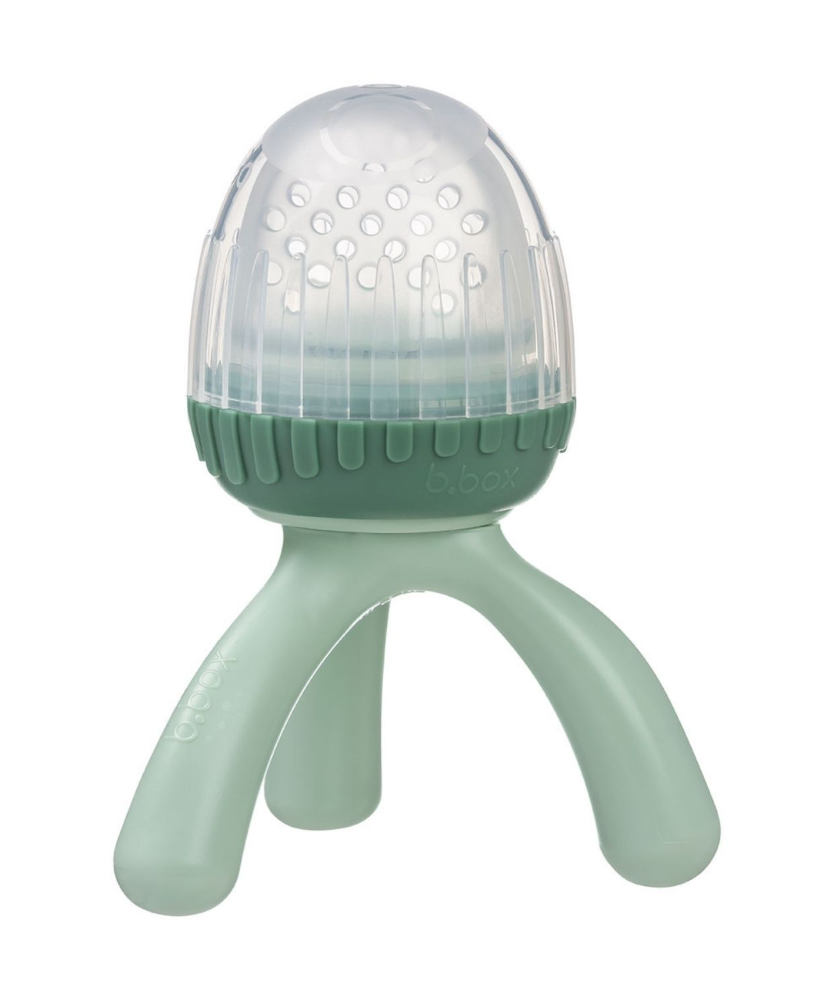 B.Box Silicone Fresh Food Feeder for Babies (4m+) | Self-Feeding Fruit & Veggie Teether with Ergonomic Tripod Handle | BPA-Free & Dishwasher Safe | Available in Lullaby Blue, Sage Green, Blush Pink, Peony Purple - MINIMEE KIDS