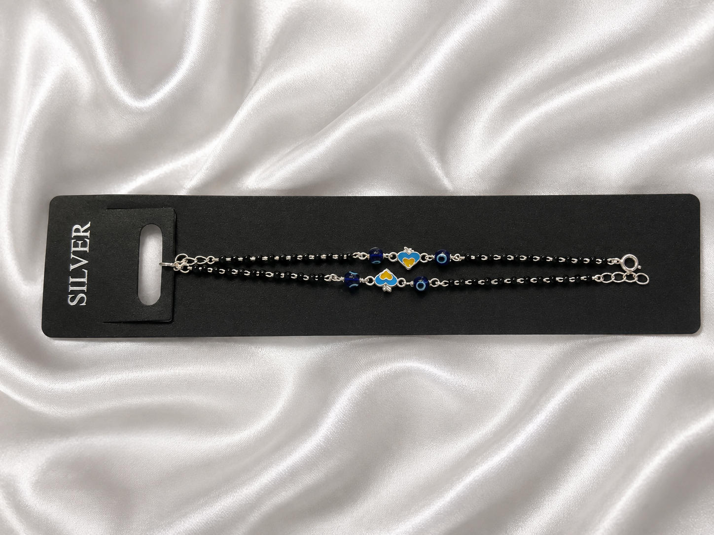 Blue Heart & Evil Eye Enamel Nazariya - 925 Sterling Silver Protective Bracelet for Kids