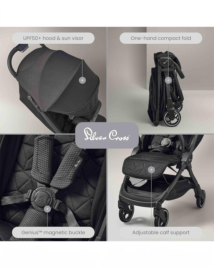 Silver Cross Clic Lightweight Baby Stroller, Cabin Approved | One Hand Fold Car Seat Compatible | Upto 22Kg