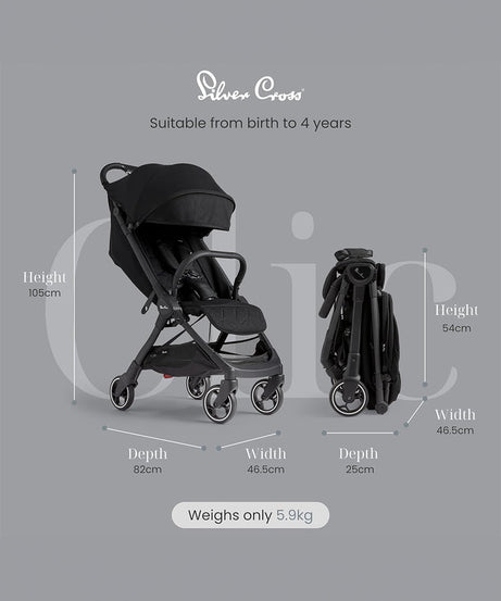 Silver Cross Clic Lightweight Baby Stroller, Cabin Approved | One Hand Fold Car Seat Compatible | Upto 22Kg