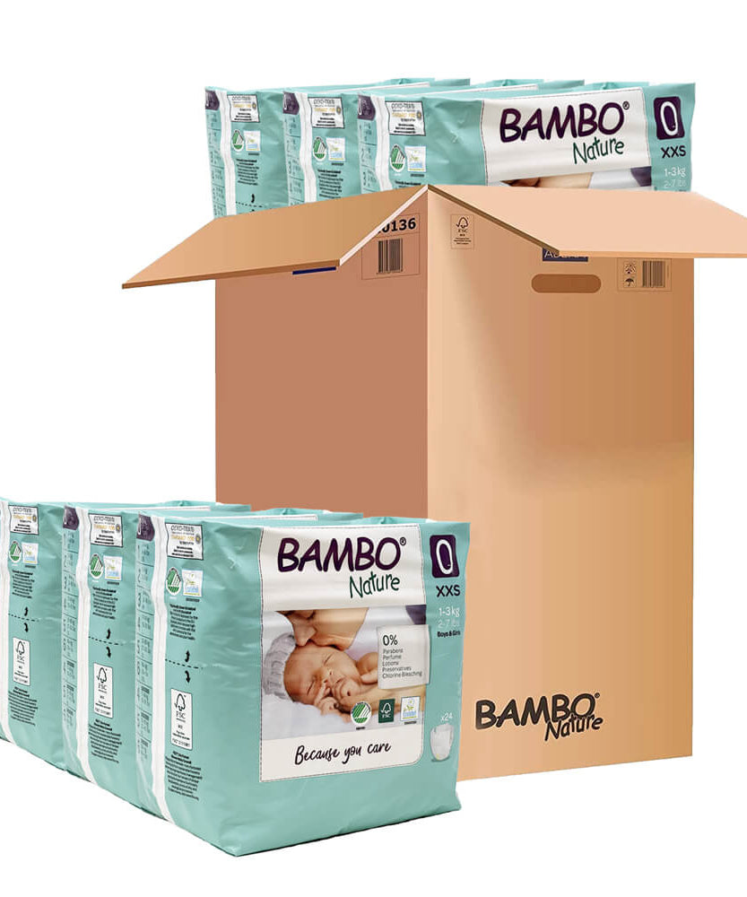 Bambo Nature Skin-Friendly Tape Diapers Size 0 (XXS) for Newborns (1-3 kg) | Eco-Friendly Danish Diapers | 100% Breathable & Hypoallergenic | Available in 24count & 144count Value Packs - MINIMEE KIDS