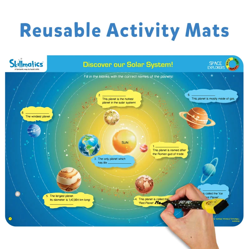 Skillmatics Space Explorers: Engaging Write & Wipe Activity Mats for Kids Ages 6-9 | Discover the Wonders of Space with 20 Repeatable Activities, Board Game Fun, and Essential Learning Skills