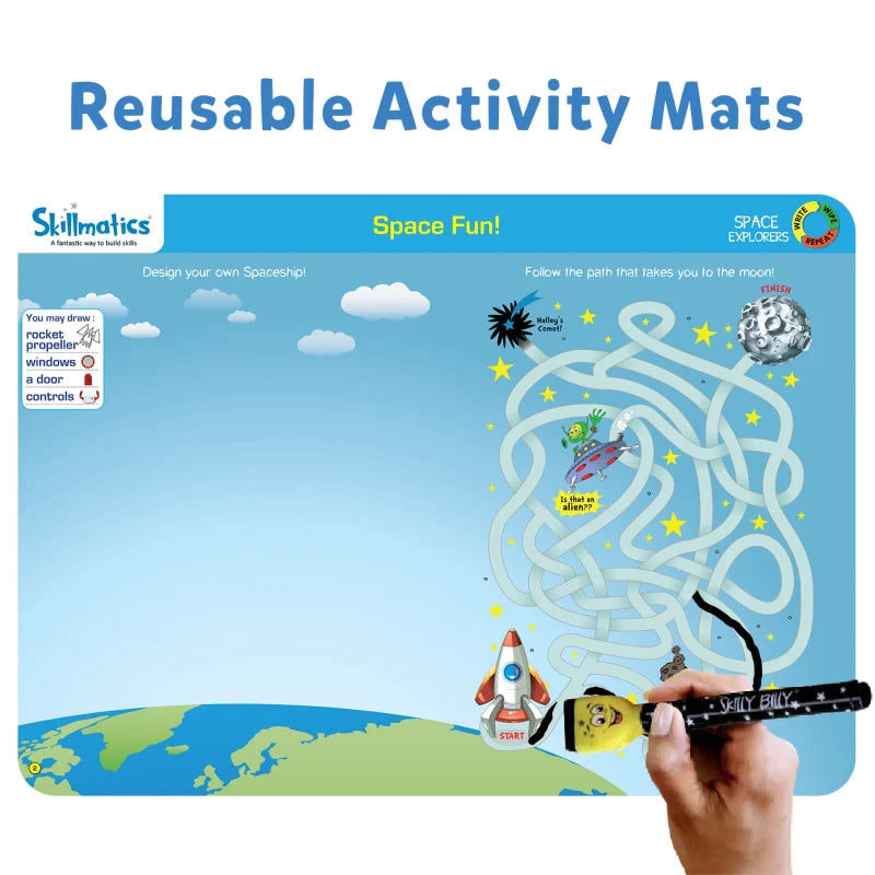 Skillmatics Space Explorers: Engaging Write & Wipe Activity Mats for Kids Ages 6-9 | Discover the Wonders of Space with 20 Repeatable Activities, Board Game Fun, and Essential Learning Skills
