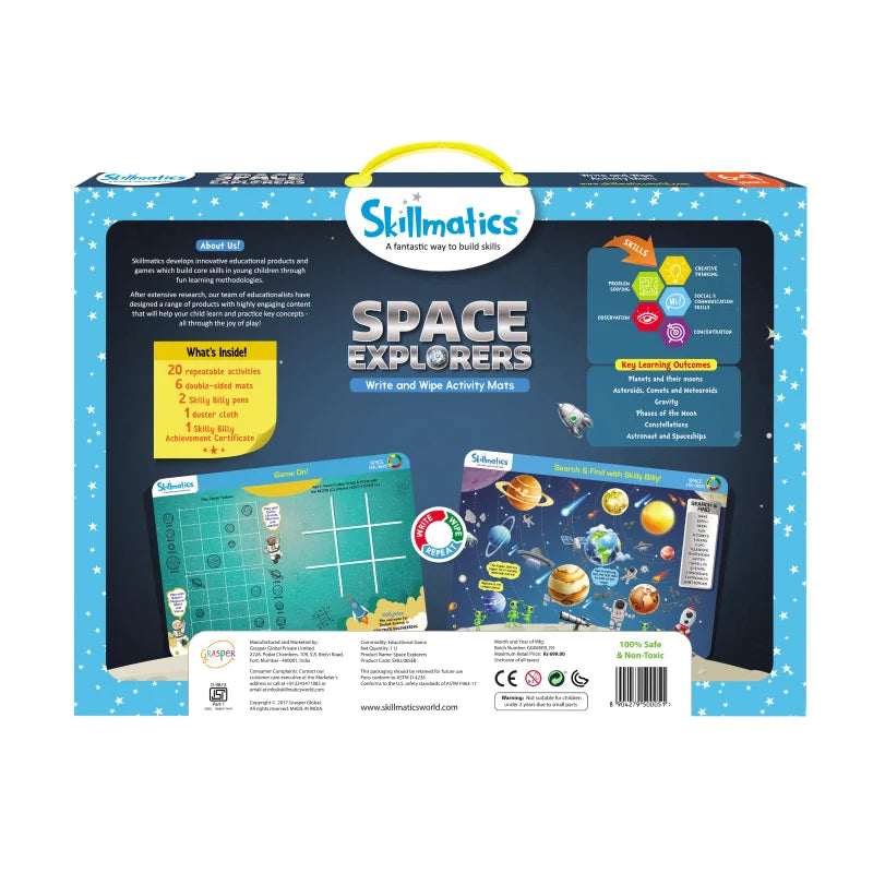 Skillmatics Space Explorers: Engaging Write & Wipe Activity Mats for Kids Ages 6-9 | Discover the Wonders of Space with 20 Repeatable Activities, Board Game Fun, and Essential Learning Skills