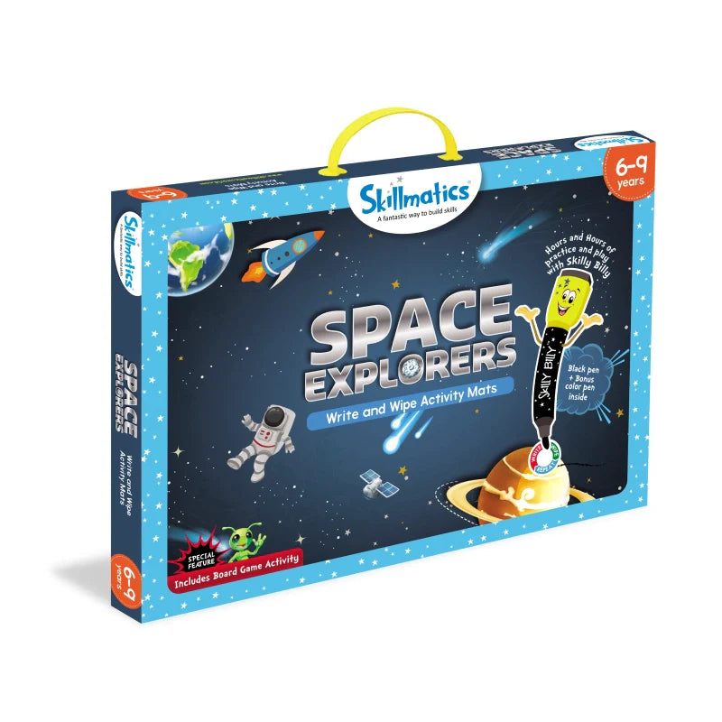 Skillmatics Space Explorers: Engaging Write & Wipe Activity Mats for Kids Ages 6-9 | Discover the Wonders of Space with 20 Repeatable Activities, Board Game Fun, and Essential Learning Skills