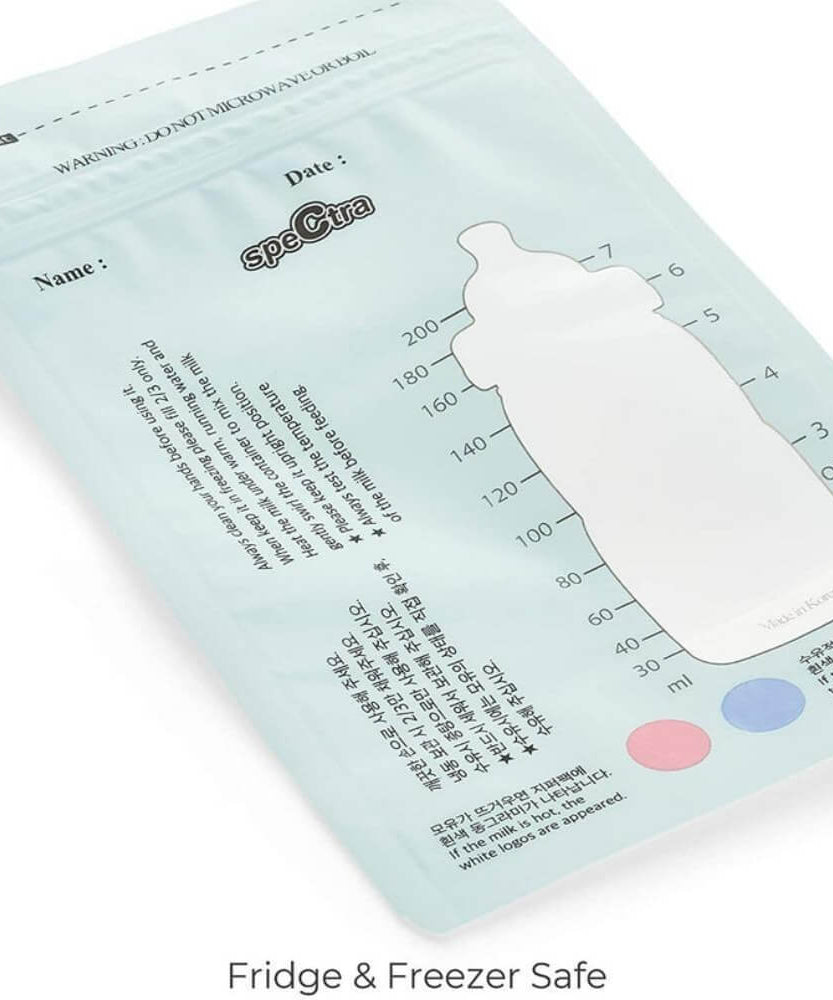 Spectra Disposable Breast Milk Storage Bags – Pre-Sterilized, BPA-Free, Double-Lined, Self-Standing with Temperature Control Guide | 200ml, 30 Pcs - MINIMEE KIDS