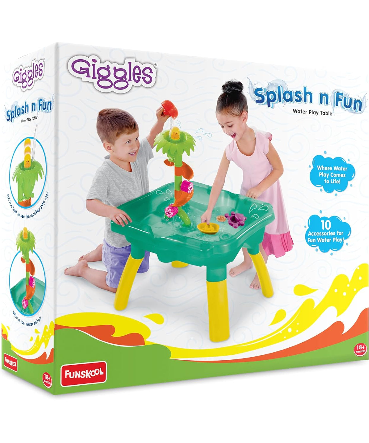 Funskool Giggles Splash n Fun Water Play Table | Interactive Kids Water Table with 10 Accessories | Educational Outdoor Toy for Toddlers 18M+ - MINIMEE KIDS