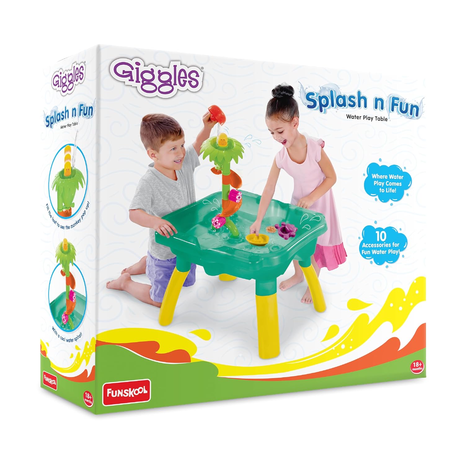 Funskool Giggles Splash n Fun Water Play Table | Interactive Kids Water Table with 10 Accessories | Educational Outdoor Toy for Toddlers 18M+