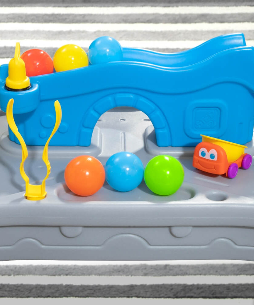 Step2 Ball Buddies Truckin' & Rollin' Play Table for Toddlers | 2+ Years | Fun Activity Table with Trucks, Balls, Tracks & Storage | Enhances Fine Motor Skills - MINIMEE KIDS