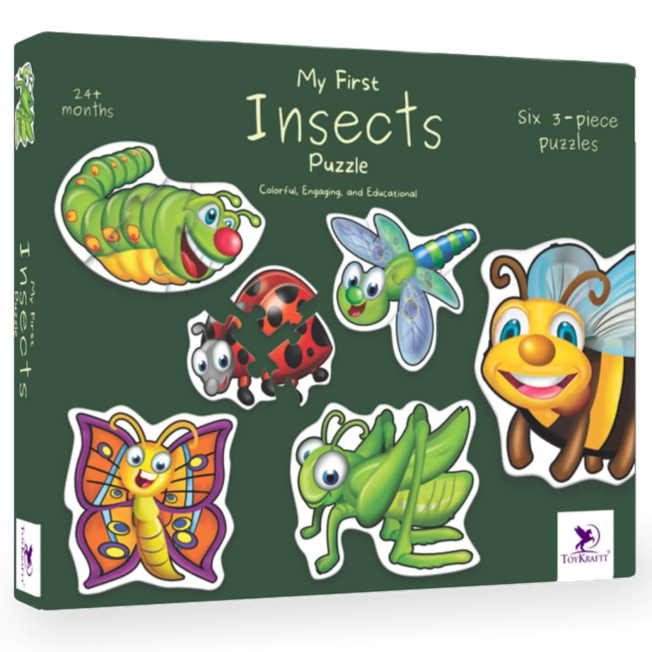 Toykraft My First Insects Puzzles Six 3-Piece Puzzles for Toddlers | Colorful, Engaging & Educational Jigsaw Puzzle for Ages 2+ - MINIMEE KIDS
