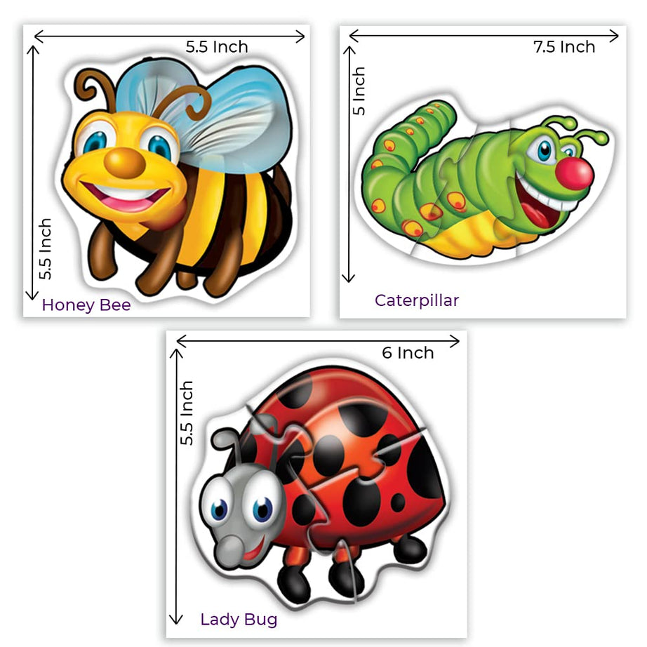 Toykraft My First Insects Puzzles Six 3-Piece Puzzles for Toddlers | Colorful, Engaging & Educational Jigsaw Puzzle for Ages 2+ - MINIMEE KIDS